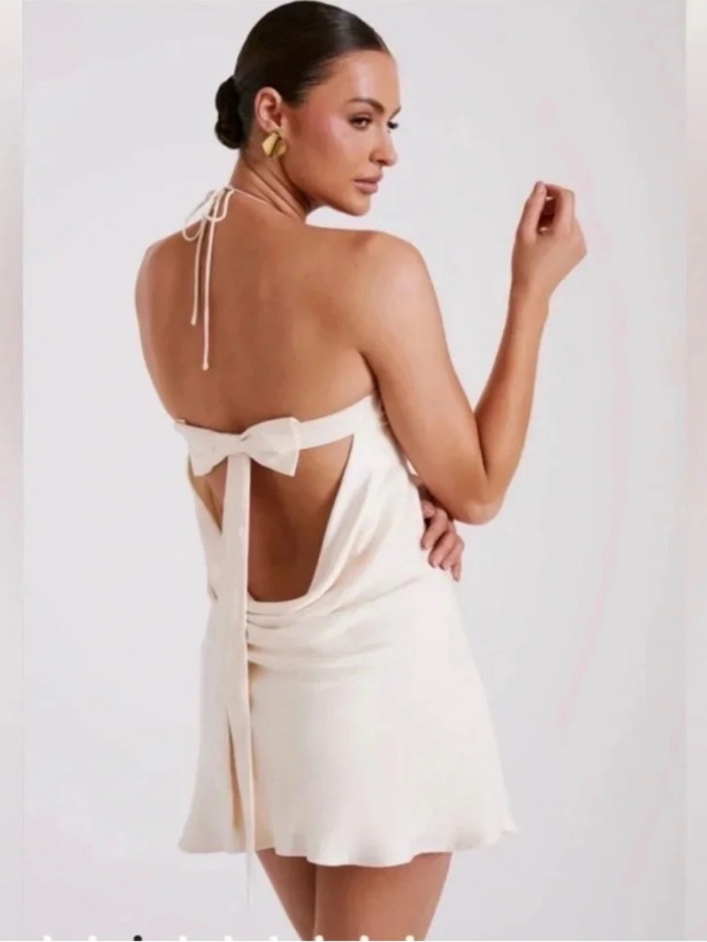 NWT Meshki Atlas Ivory Satin Bow Mini Dress Womens Size L